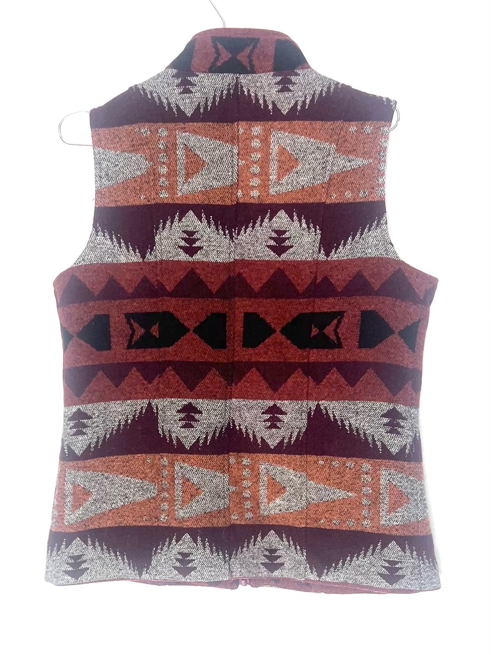 🤠 COWGIRL LEGEND | Woven Patterned Zip-Up Vest in Burgundy and Rust | size M - Picture 3 of 6